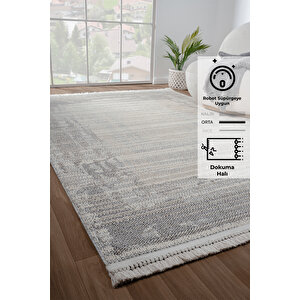 Konfor Bastia 1277 Krem Gri Yumuşak Örgü Modern Dokuma Bukle Halı 80x150 cm