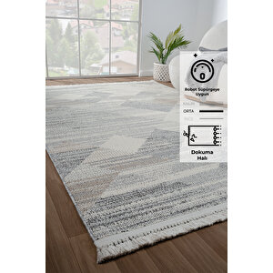 Konfor Bastia 1274 Krem Gri Bej Yumuşak Örgü Modern Dokuma Bukle Halı 200x290 cm