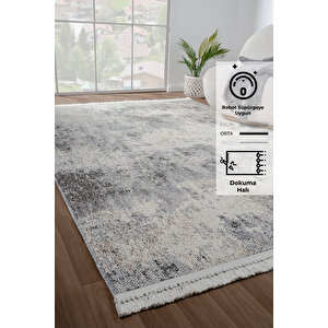 Konfor Bastia 1275 Krem Gri Yumuşak Örgü Modern Dokuma Bukle Halı 140x200 cm