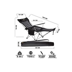 Funky Chairs Lazy 3 Plus Yatabilen Kamp Sandalyesi Siyah