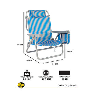 Beach Star Alüminyum 5 Pozisyon Portatif Soğutucu Çantalı Şezlong Plaj Sandalyesi