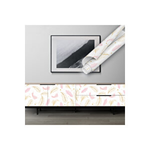 Kuş Tüyü Desenli Yapışkanlı Folyo, Dekoratif, Su Geçirmez Mobilya Dolap Kaplama Kağıdı 0837 90x500 cm 