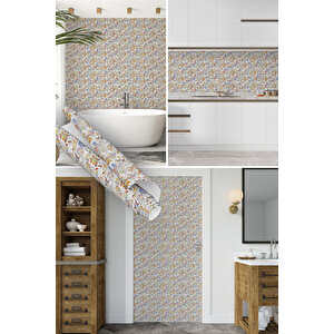 Çok Renkli Yapışkanlı Folyo, Çiçek Desenli Dolap, Masa, Mobilya Kaplama Folyosu 0312 90x1500 cm