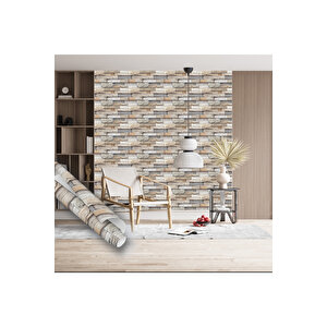 Gri Taş Desenli Yapışkanlı Folyo, Tuğla Görünümlü, Dekoratif Yapışkan Kaplama Folyosu 1402 90x500 cm 