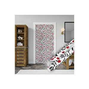 Siyah Kırmızı Çiçek Desenli Yapışkanlı Folyo, Suya Dayanıklı Dekoratif Sticker Kaplama 0816