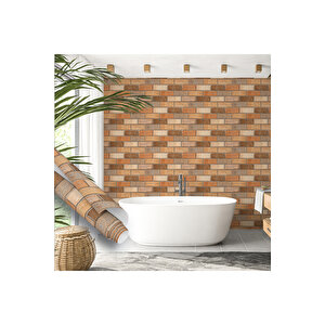 Kahverengi Tuğla Görünümlü Yapışkanlı Folyo, Mat Mutfak Banyo Kaplama Folyosu 1406