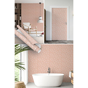 Pembe Tuğla Desenli Yapışkanlı Folyo, Mutfak Dolap, Tezgah Arası Ve Mobilya Kaplama 1423 45x1500 cm 