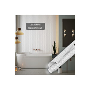 Beyaz Altıgen Desenli Yapışkanlı Folyo, Fayans Görünümlü Mutfa, Banyo Mobilya Kaplama 0345 45x1500 cm 