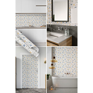Minimal Çiçek Desenli Yapışkanlı Folyo, Su Geçirmez Masa, Dolap, Tezgah Arası Stickerı 0331 90x1500 cm