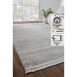 Konfor Bastia 1276 Krem Gri Yumuşak Örgü Modern Dokuma Bukle Halı 80x300 cm