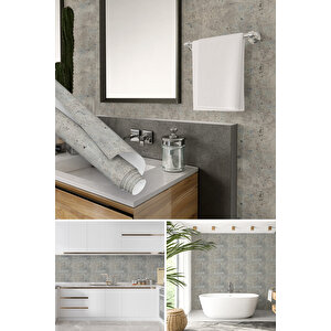Gri Beton Görünümlü Yapışkanlı Folyo, Silinebilir, Dekoratif, Mutfak, Banyo, Mobilya Stickerı, 0607 45x1500 cm 