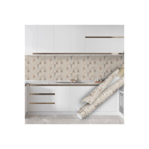Bej Rengi Fayans Desenli Yapışkanlı Folyo, Masa, Dolap Ve Tezgah Arası Kaplama Folyosu 0349 90x500 cm 