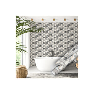 Altıgen Mozaik Desenli Yapışkanlı Folyo, Gri Fayans Görünümlü Banyo Mutfak Kaplama 0333