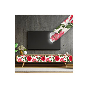 Gül Desenli Kendinden Yapışkanlı Folyo, Kendin Yap Dekoratif Folyo, Su Geçirmez Folyolar 0820 45x1500 cm 