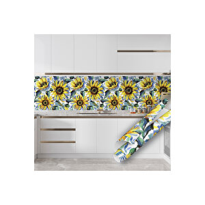 Ayçiçeği Desenli Yapışkanlı Folyo, Mutfak Dolap Tezgah Arası Ve Mobilya Kaplama Kağıdı 0827 45x1500 cm 