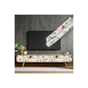Kırmızı Çiçekli Gold Desenli Yapışkanlı Folyo, Kendin Yap Dekoratif Mobilya Kaplama 0822 90x1500 cm