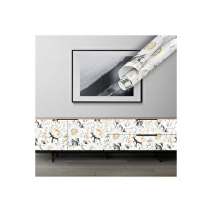 Suluboya Çiçek Desenli Yapışkanlı Folyo, Mutfak Dolap Tezgah Arası Ve Mobilya Kaplama 0802 45x500 cm 