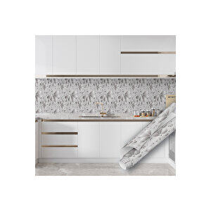 Gümüş Renkli Çiçek Desenli Yapışkanlı Folyo, Masa, Dolap, Tezgah Arası Kaplama Kağıdı 0334 90x1500 cm