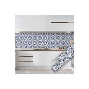 Mavi Fayans Görünümlü Yapışkanlı Folyo Mozaik Desenli Masa Tezgah Arası Kaplama Kağıdı 0325 45x1500 cm 