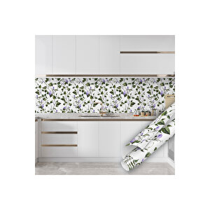 Lila Çiçek Desenli Yapışkanlı Folyo, Kendin Yap Mutfak Dolabı, Masa, Mobilya Kaplama 0819 90x500 cm 
