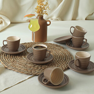 Keramika Mat Toprak Taupe / Krem Neva Kahve Takımı 12 Parça 6 Kişilik