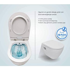 Serel Smart Kanalsız Asma Klozet + Serel Beta Yavaş Kapanan Klozet Kapağı (sm26ods110h+223bt00002)