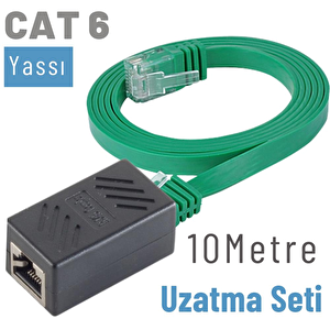 10 Metre Cat6 Kablo Uzatma Seti, Yassı Ethernet Kablo Ve Ekleyici Yeşil
