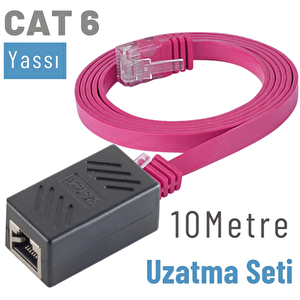 10 Metre Cat6 Kablo Uzatma Seti, Yassı Ethernet Kablo Ve Ekleyici