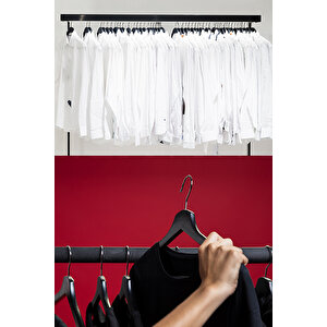 20'li Plastik Askı Seti - Dolap İçi Düzenleyici Askı - Döner Başlıklı Gömlek Pantolon Elbise Etek Askısı Siyah