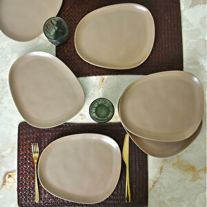 Keramika Mat Toprak Taupe Tetra Servis Tabağı 30 Cm 6 Adet 977