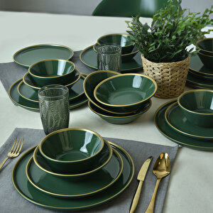 Keramika Green Gold Fileli Nordic Yemek Takımı 24 Parça 6 Kişilik