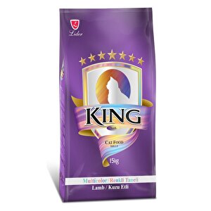 King Multicolor Renkli Taneli Kuzu Etli Yetişkin Kedi Maması 15 Kg