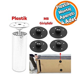 Mobilya Kanepe Masa Baza Sehpa Montaj Ayağı Yuvarlak Plastik Bağlantı Aparatı M8 Civatalı Tabanı 4 Adet