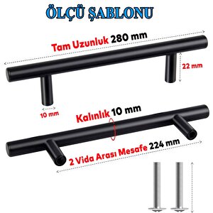 Mobilya Mutfak Çekmece Dolap Kapak Kulpu Kulbu 224 Mm Mat Siyah Metal Kulp