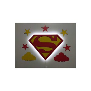 Çocuk Odası Dekoratif Ahşap Süperman Gece Lambası Ledli Aydınlatma Seti