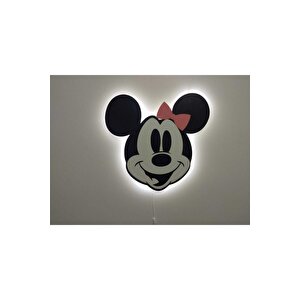 Işıklı Ahşap Minnie Gece Lambası Ledli Dekoratif Aydınlatma