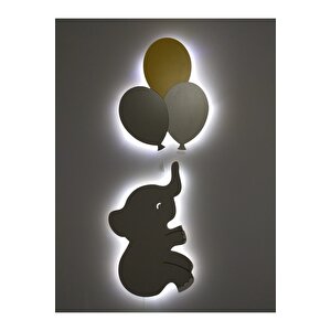 Çocuk Odası Dekoratif Ahşap Fil 3 Lü Uçan Balon Yıldız Gece Lambası Ledli Aydınlatma