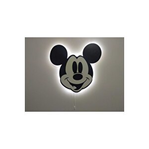 Işıklı Ahşap Mickey Gece Lambası Ledli Dekoratif Aydınlatma