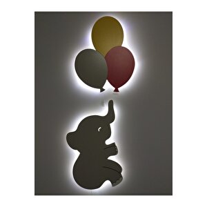 Çocuk Odası Dekoratif Ahşap Fil 3 Lü Uçan Balon Yıldız Gece Lambası Ledli Aydınlatma