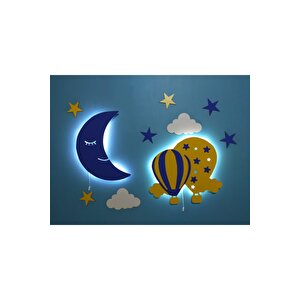 Dekoratif Ahşap Ay Çiftli Balon Gece Lambası Ledli