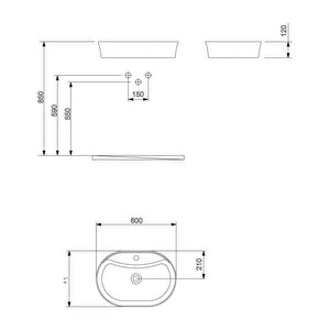 Otto Bagno 60 Cm Allegro Oval Tezgah Üstü Lavabo Beyaz - 5060