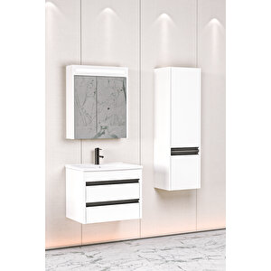 Levante 65 Cm Beyaz Lavabolu Banyo Dolabı Npl Aynalı - Boy Dolap Dahil
