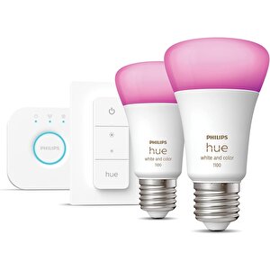 Huewca 9-75w Renkli Akıllı Başlangıç Seti 2'li Kumandalı E27 Bluetooth Özellikli