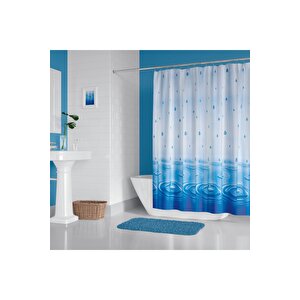 Banyo Duş Perdesi 5020 Mavi 120x200 Perde Borusu Askı Aparatı 90x130 Hediyeli