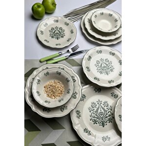 Tabak Evi̇ Stoneware Flower Green Yemek Takımı 6 Kişilik 24 Parça