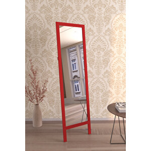 Renkli Ahşap Ayaklı Boy Aynası 145x40cm 0519 Kırmızı