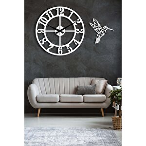 Dekoratif Beyaz Duvar Saati + Kuş Tablo