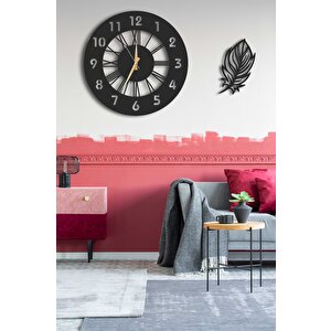 Dekoratif Duvar Saati + Yapraklı Tablo