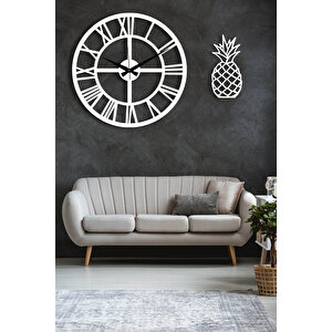 Dekoratif Beyaz Duvar Saati + Ananaslı Tablo
