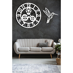 Dekoratif Beyaz Duvar Saati + Kuş Tablo